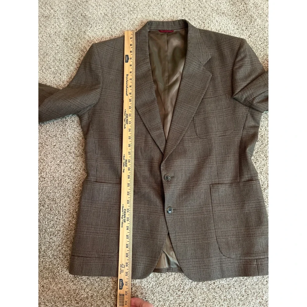 Jos A Bank Mens Suit 43R 38x30 Brown Glen Plaid 2-Piece Blazer Pleated Trousers